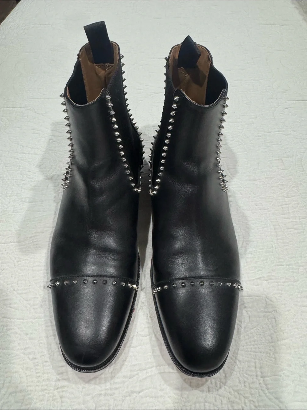 Christian Louboutin Black Leather Studded Chukka Boots with Silver Spikes